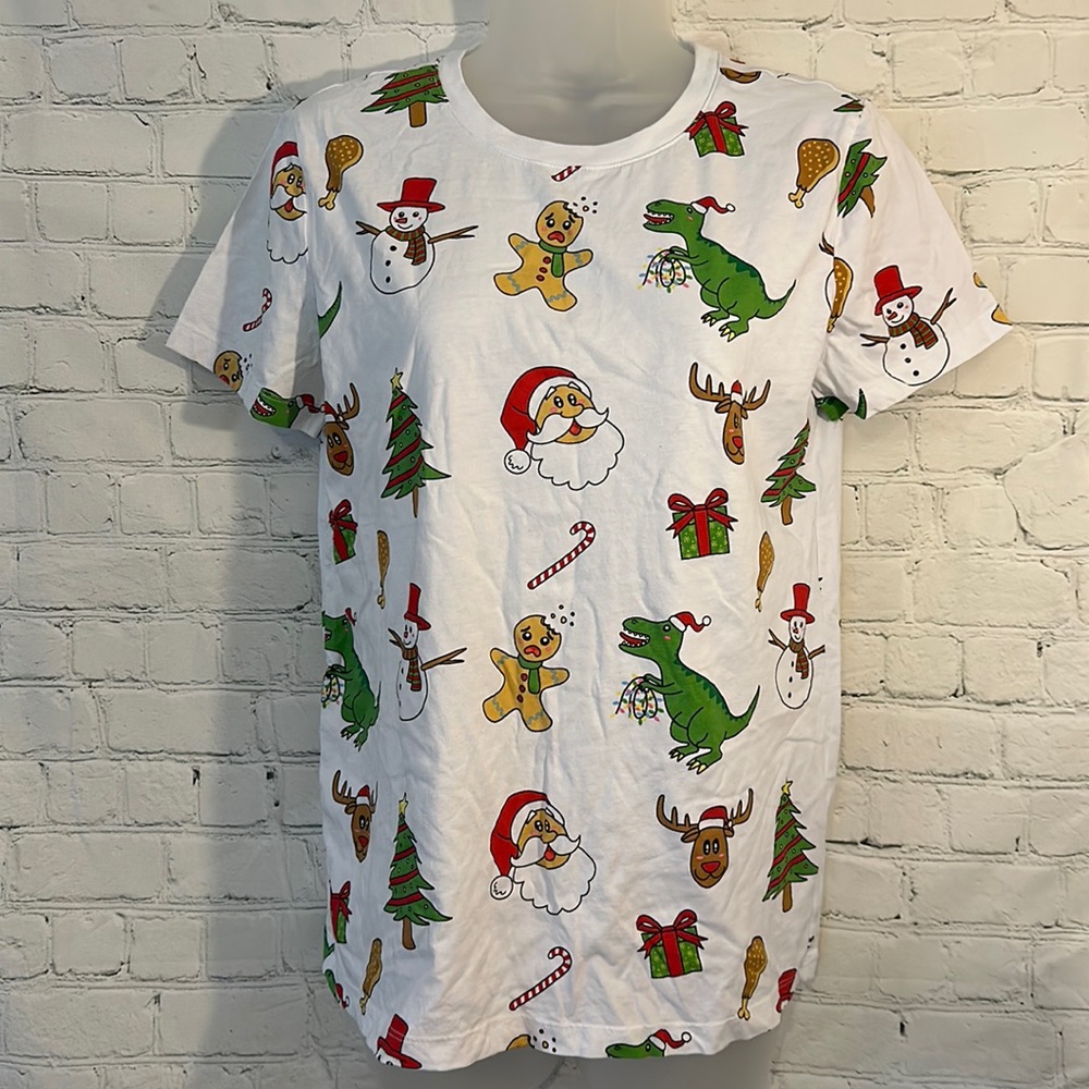 Forever 21 cute Dino Santa etc Christmas shirt